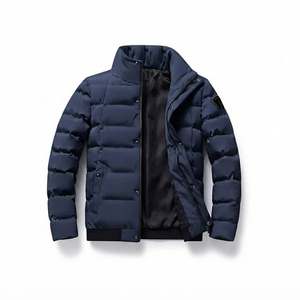 Winter <b>Men</b> Outerwear Casual <b>Hooded</b> Zipper Closure Waterproof Puffer Jacket Custom Solid Color Regular Fit Warm <b>Coat</b> Front ODM - Product Image 4
