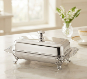 Plateau à fromage en argent sterling, beurrier en acier inoxydable avec couvercle, design vintage artisanal, beurrier pour table de cuisine - Product Image 2