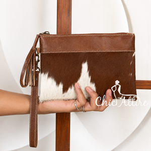 Luxury 100% Handmade Hair On Cowhide Leather Clutch Bags Real Genuine Leather Wallet with ATM Holder <b>Pouch</b> for Women's Daily Use - Product Image 1