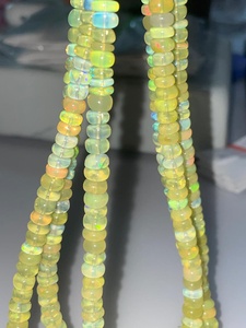 Perles d'opale jaune teintées naturellement, lisses, de forme ronde, taille 5 mm à 6 mm, brin de perles en pierre, qualité supérieure, fabrication de bijoux en ligne. - Product Image 1