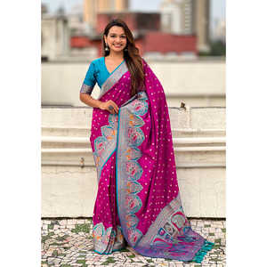 Saree de Seda Darbari Magenta con Tejido Zari, Bufandas y Chales Tradicionales, 700g, Tejidos de Primera Calidad - Product Image 6