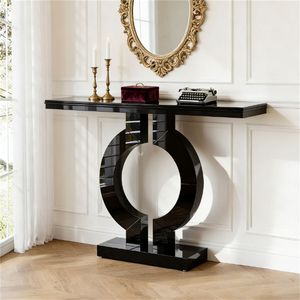 Consolle moderna a O con specchio, tavolo da divano con contenitore e scrivania d'ingresso - Product Image 4