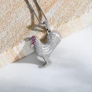 Colgante de Plata S925 con Diseño de Gallo, Estilo Hip Hop, para Hombre y Mujer, Collar con Colgante de Gallo, Joyería con Diamantes - Product Image 3