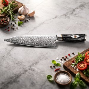 Cuchillo de Cocina de Acero de Damasco Hecho a Medida, 8 Pulgadas, Mango de Resina Negra, Ambidiestro, Apto para Lavavajillas, para Cocineros Caseros, OEM - Product Image 2