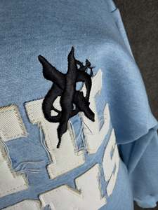 Exotic Visions Oversized Zip-<b>Up</b> Hoodie <b>Light</b> Blue Applique <b>Letter</b> Print Unisex Casual Autumn Wear - Product Image 6