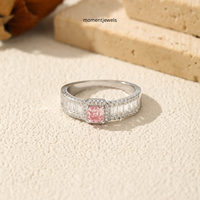 S925 Silberner Halo-Ring mit rosa Saphir und Moissanit-Edelsteinen im Oval- und Baguette-Schliff für Damen, Verlobungs- und Hochzeitsschmuck.