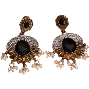 Pendientes étnicos de latón plateado oxidado con engaste de bisel para mujer, ideales para fiestas, venta al por mayor - Product Image 1