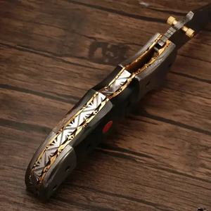 Cuchillo Plegable de Acero Damasco de Grado Industrial Pasha Enterprises, Mango de Cuerno Negro, Cuchillo de Caza EDC de Bolsillo, Garantía de 3 Años, 58HRC - Product Image 4