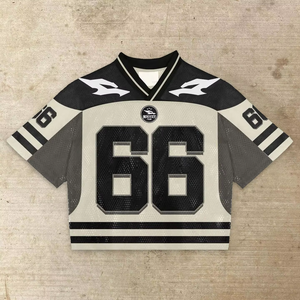 Maillot de football américain graphique surdimensionné de haute qualité pour hommes, en maille respirante 100 % polyester, à manches courtes, imprimé sérigraphié Y2K - Product Image 6
