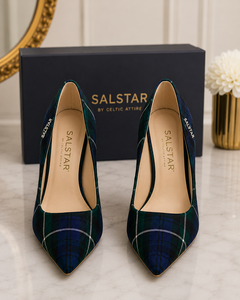 Escarpins à talons aiguilles bleus personnalisés pour femmes, motif tartan écossais, bout pointu, chaussures de mariage, fabrication OEM - Product Image 5