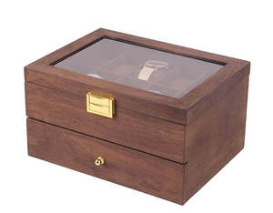 Boîte de présentation de montres en bois sculptée, organisateur de rangement de bijoux avec couvercle en verre et tiroir, cadeau pour hommes et femmes - Product Image 5