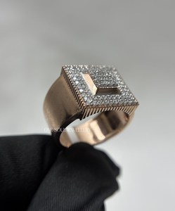 Square Iced Out Zircon Hip Hop <b>Ring</b> Gold Plated Statement Band for Men Women Party Wedding Gift - Product Image 3