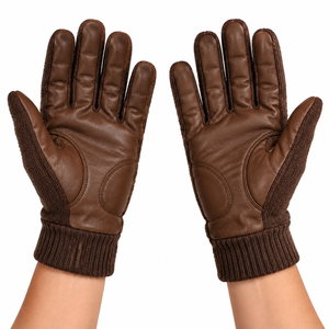 Premium Brown Winter Knitted <b>Gloves</b> PU Leather Palm Anti Slip <b>Thermal</b> <b>Gloves</b> Full Finger Warm <b>Gloves</b> for <b>Men</b> Women - Product Image 2