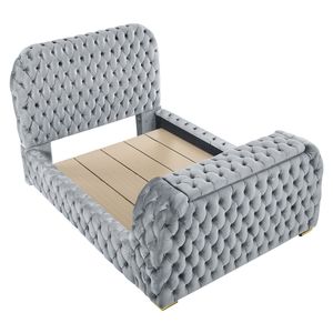 Lussuoso Comfort: Letto Queen Size con Testiera Profondamente Trapuntata, Design Innovativo, Rivestimento in Velluto Grigio, Televisore Elettrico Integrato - Product Image 3
