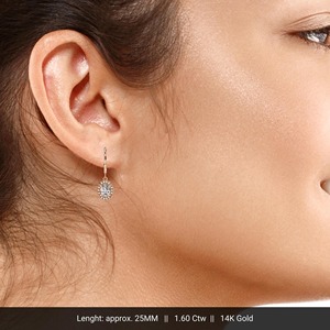 Boucles d'oreilles pendantes en or massif 14 carats avec halo ovale de diamants de laboratoire 1,60 carat au total, style filigrane vintage, cadeau idéal pour la mariée, la mère ou la femme, pour un mariage - Product Image 5
