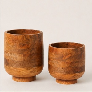 Jardinière en bambou massif artisanale, moderne, pour intérieur/extérieur, écologique, pot à fleurs au fini grain naturel, récipient pour plantes de jardin - Product Image 2