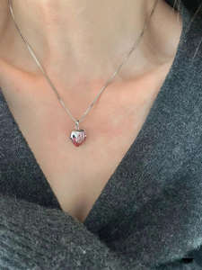 Collar de Corazón Derretido Rosa Fresa de Moda con Colgante Solitario de Diamante CZ para Mujer, Cadena de Plata Esterlina 925, Regalo de Lujo - Product Image 2