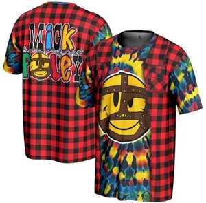 New article <b>Men's</b> Tie-Dye Plaid Short Sleeve O-Neck T-Shirt With Smiley Helmet Print Casual Wear - Product Image 3