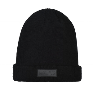 Bonnet noir H5TLR 100 % acrylique tricoté pour homme – Style urbain décontracté, couleur unie avec impression en relief en caoutchouc - Product Image 6