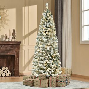 Christmas Tree 6ft Prelit Flocked 250 Warm LED <b>Lights</b> 462 <b>Branches</b> Green White PE PVC Material for Indoor Decorations 210 cm - Product Image 2