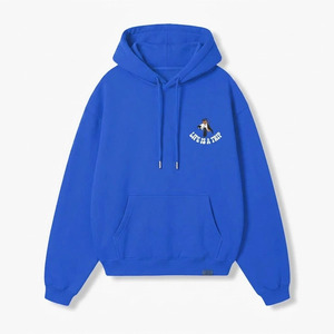 Sudadera con capucha de forro polar grueso azul real personalizada con estampado gráfico, estilo urbano oversize para adultos - Product Image 1