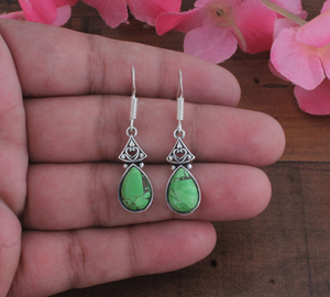 Boucles d'oreilles pendantes unisexes de luxe en argent sterling 925, style bohème, vert cuivre turquoise, filigrane vintage, en forme de goutte, pour mariage et fiançailles - Product Image 3