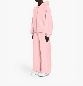 Wholesale High Quality <b>Men</b> Oversized Hooded Zipper <b>Sweatshirt</b> Solid <b>Pink</b> Cotton Fleece Heavyweight Hoodie Streetwear - Product Image 4