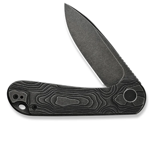 Couteau de poche pliant noir avec manche à motif de contour gris, lame foncée, clip de poche, conception manuelle compacte pour usage quotidien - Product Image 6