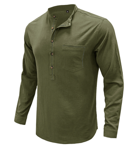 Chemise d'été 2026 pour homme à manches longues, col montant, écologique, séchage rapide, 100 % lin/coton, style hippie, boutonnée, pour la plage - Product Image 4