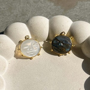 Natural Labradorite Moon <b>Face</b> Pendant, Hand Carved Gemstone Moon Charm with Gold Plated Frame for Jewelry <b>Making</b> - Product Image 2