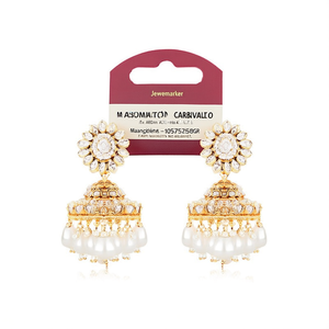 Boucles d'oreilles Jhumki élégantes en pierres Kundan et perles avec Maangtikka, bijoux en perles - 10575458GR - Product Image 3