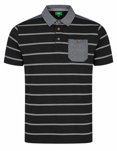 Polo rayé pour homme, manches courtes, coupe classique, tricoté, décontracté, blanc rose - Product Image 1