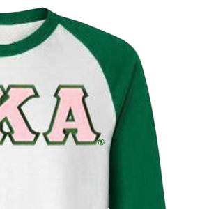 Camiseta Raglán con Letras AKA, Blanca y Verde, para Mujer, Manga 3/4, Algodón, Estilo Béisbol, Hermandad Griega, Ropa Universitaria - Product Image 4