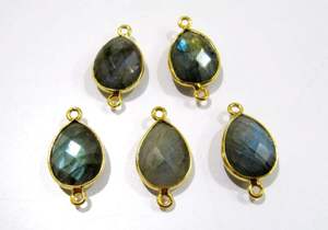2 Pcs Set Natural Labradorite Pear Shape 10x13mm Briolette Connectors Blue Flashy Gemstone - Product Image 3