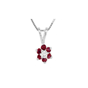 0.25 Ct. Diamond <b>Flower</b> Emerald Gemstone Pendant Rhodium Plated 14K Gold - Product Image 2