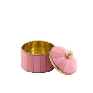 Caja de Almacenamiento Decorativa de Resina Rosa de Lujo con Tapa Dorada, Organizador de Joyas Redondo, Portaobjetos Elegante Hecho a Mano, Premium - Product Image 1