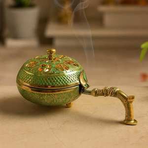 Brass <b>Incense</b> <b>Burner</b> Hand-Made <b>Chinese</b> Style Aromatic Holder with Lotus Base for Sandalwood Sticks and Cones All-Season Use - Product Image 6