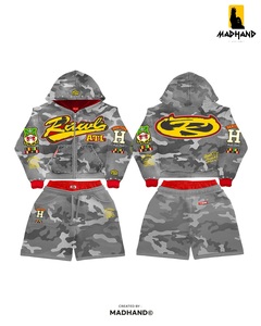 <b>Pink</b> Camo Hoodie Zipper <b>Jacket</b> & Shorts Set (2 PCS) | Soft Comfortable Tracksuit Outfit | OEM Private Label Manufacturer - Product Image 3