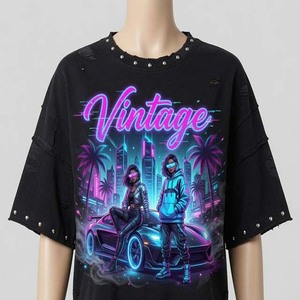 T-shirt Homme Oversize à Manches Courtes Imprimé Néon Urbain Vintage 2026 – Col Rond, Impression Numérique - Product Image 4