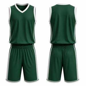 Ensemble de maillot de basket sans manches vert à col en V avec short à taille élastique, polyester respirant, vêtements unisexes pour adultes - Product Image 1