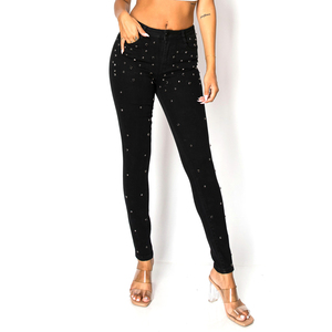 Ladies Slim Fit Stretch Denim Pants Plus Size Jeans Branded Woven Dark Colored Ripped Women's Breathable Girlfriend Jeans Pants - Product Image 1