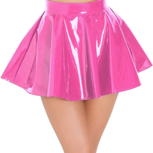 Jupe mini plissée en PU brillant taille haute pour femme, couleur unie, style club sexy, à porter toute l'année - Product Image 5
