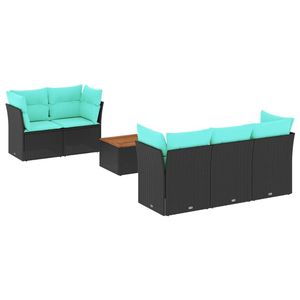 Juego de sofás de patio de ratán sintético negro de 6 piezas con cojines, muebles de exterior - Product Image 2