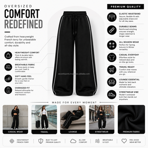 Pantalon de jogging large en molleton pour femme avec molleton de coton brossé 480 GSM pour la gym, taille haute, confortable, avec cordon de serrage, uni et durable - Product Image 6