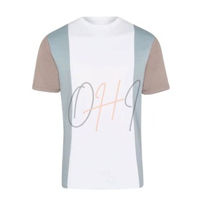 เสื้อยืดคอกลมแขนสั้นผู้ชาย ลายตัวอักษร สีบล็อก ทรงโอเวอร์ไซส์ ความยาวปกติ ระบายอากาศได้ดี ผ้าฝ้ายถักน้ำหนัก 320 กรัม - Product Image 1
