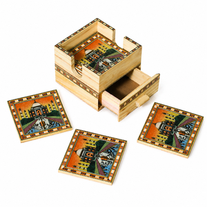 Wooden Tea <b>Coaster</b> Set with Storage Drawer Handcrafted <b>Drink</b> <b>Coasters</b> Table Decor Gift Set Wholesale - Product Image 1