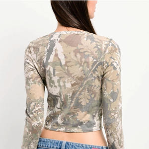 Camiseta Corta de Manga Larga con Estampado de Camuflaje Estilo Y2K, Ajustada, a la Moda, Marca Privada, Camisetas Personalizadas para Mujer, Venta al Por Mayor en EE. UU. - Product Image 2