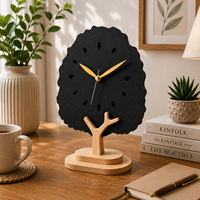 Horloge de bureau en bois 8 pouces, horloge de table noire, mouvement à quartz silencieux, support en bois naturel, horloge de bureau moderne décorative