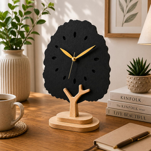 Horloge de bureau en bois 8 pouces, horloge de table noire, mouvement à quartz silencieux, support en bois naturel, horloge de bureau moderne décorative - Product Image 3