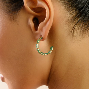 Pendientes de Aro en Forma de C con Esmeralda 100% Natural, Precio de Mayoreo, Más Vendidos, para Mujeres y Niñas, Oro Amarillo Real de 18K, Piedra de Nacimiento de Mayo - Product Image 4